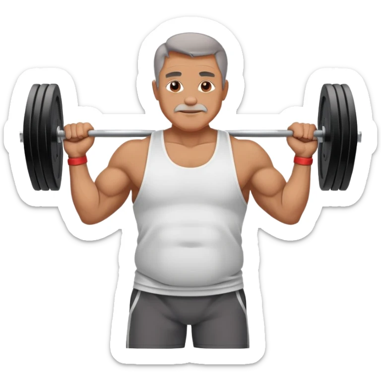 50 year old man with a belly and muscles lifting heavy weight in the gym sticker
