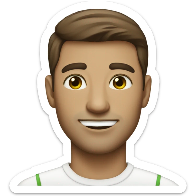 man with brown hair and green eyes holding a bouquet of white tulips sticker