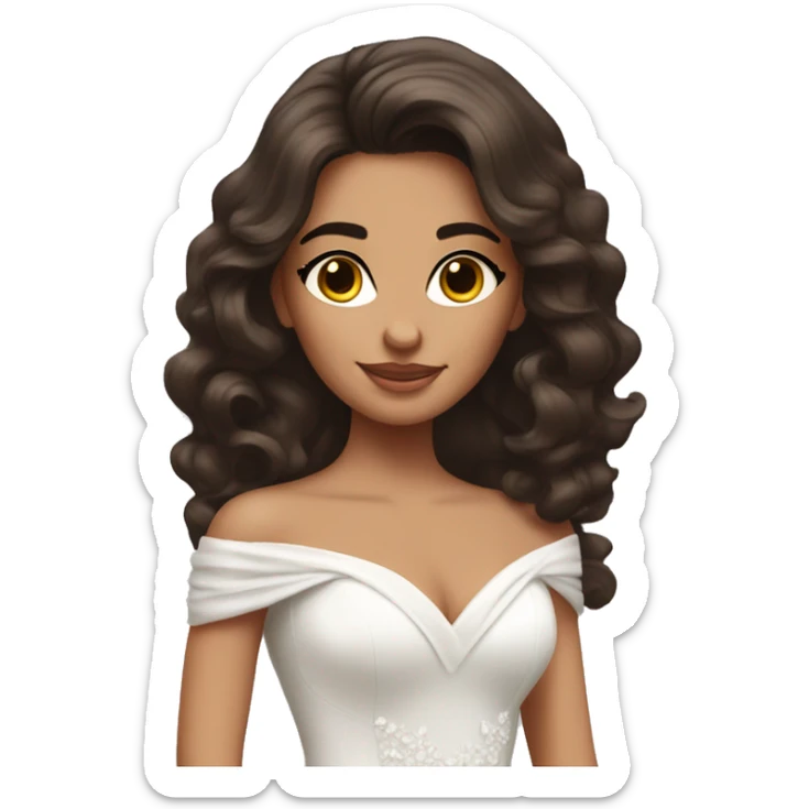beautiful brunette girl with blowout hair in big beautiful wedding dress sticker