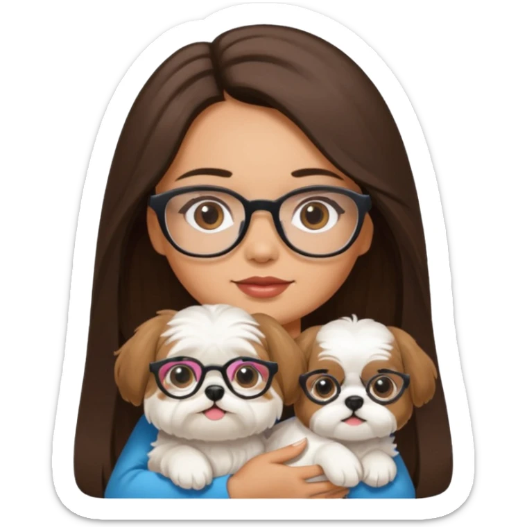 Latina with glasses and long brunette hair holding her white shih tzu sticker
