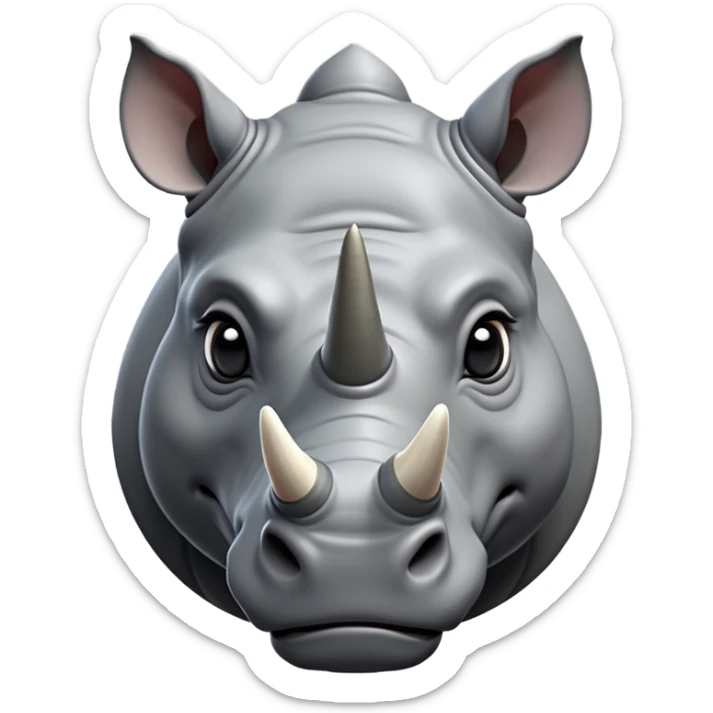 cinematic-noble-rhinoceros-portrait-emoji,-poised,-with-a-massive,-powerful-build-and-a-thick,-hide-of-slate-gray,-deep-set-soulful-piercing-eyes,-simplified-yet-sharp-and-sophisticated-features,-highly-detailed, with large black eyes, szoomed out showing shoulders sticker