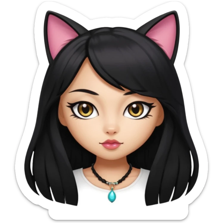 Black cat eye with pretty bratz asian baddie asian, black long hair sticker