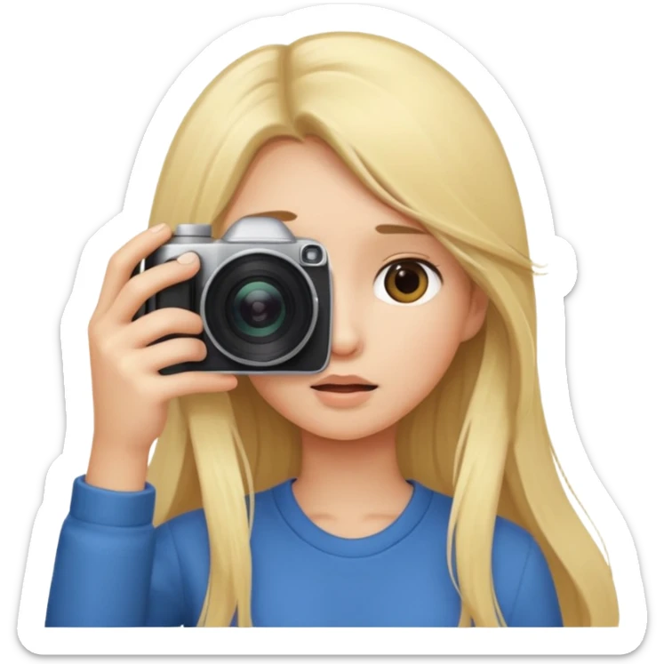 blonde girl photographer cartoon taking picture in middle of taking picture camera in front of face long hair sticker