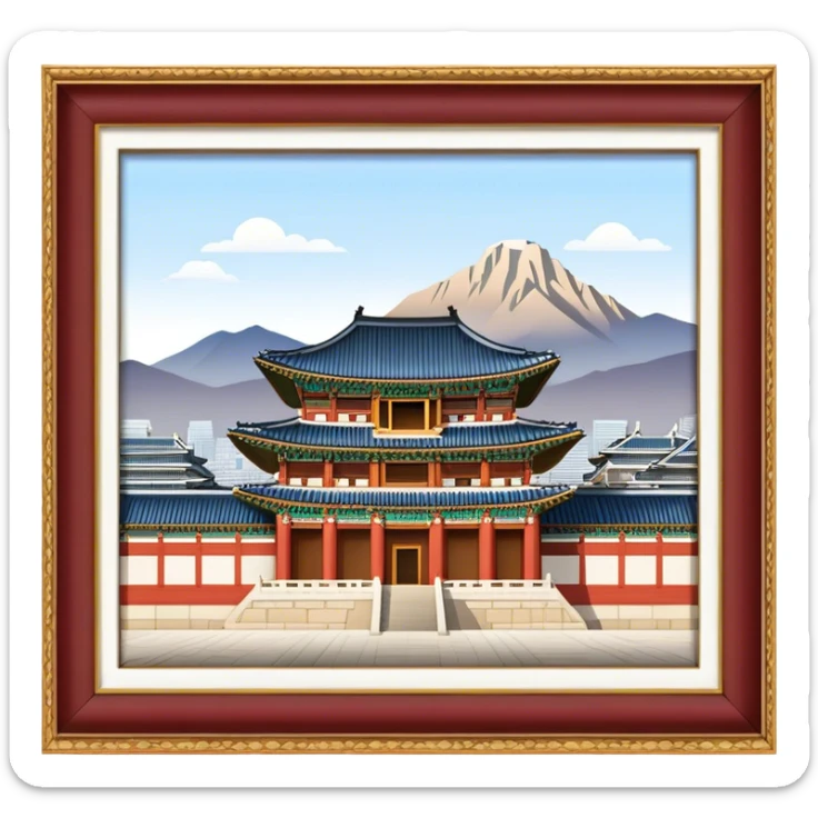 Cinematic Realistic Gyeongbokgung Palace Landmark Emoji, depicted with regal historic architecture rendered with intricate detail and majestic, dynamic lighting. sticker