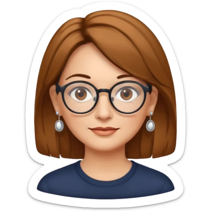 Women 50 years, brown eye and hair with glasses and rond earing sticker