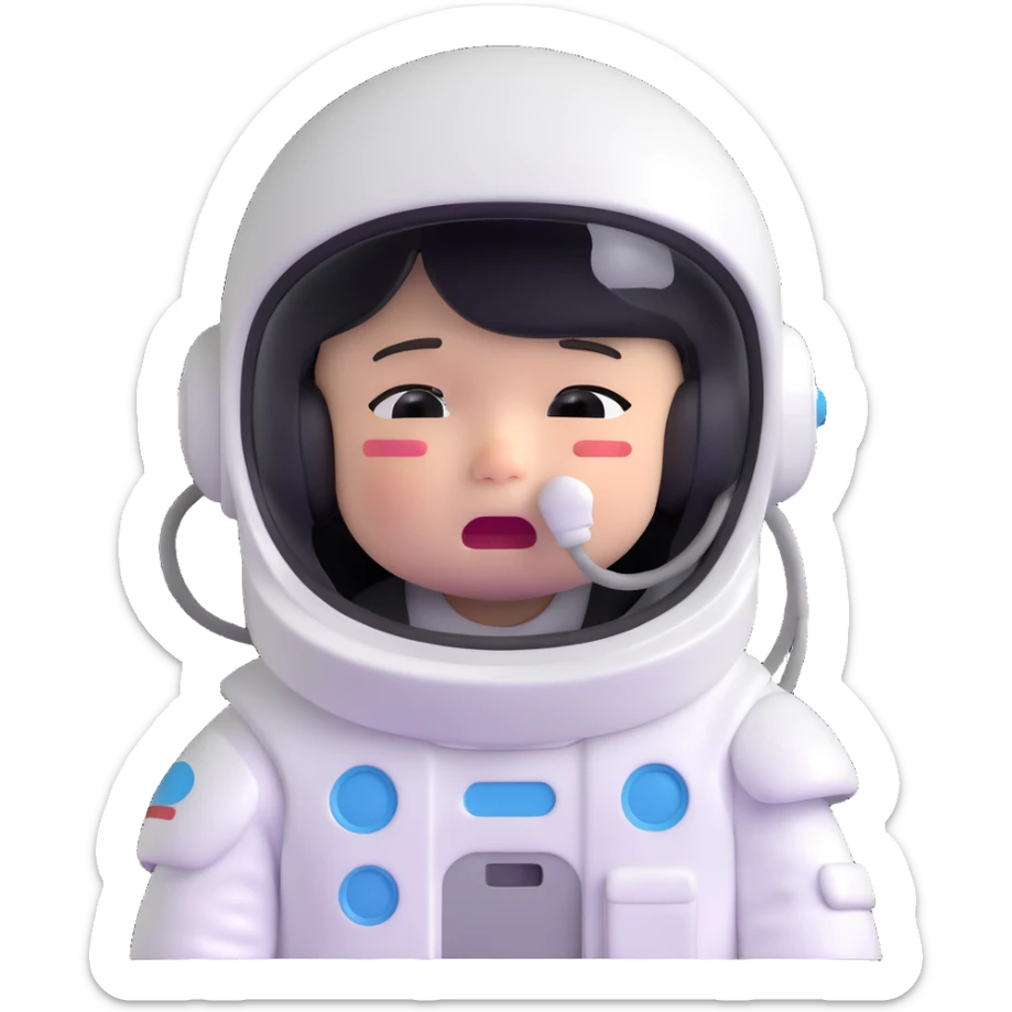 little astronaut in white suit and helmet, crying with lots of tears sticker