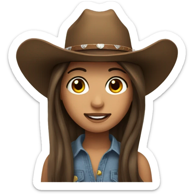 Girl with long straight brown hair and cowboy hat with big lashes  sticker