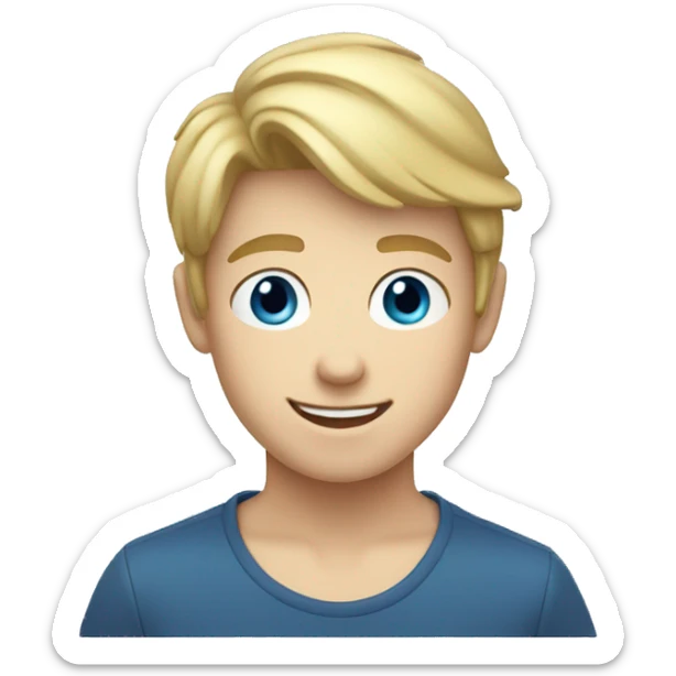 Blonde teen boy with medium short hair, blue eyes, waving hi to the camera sticker