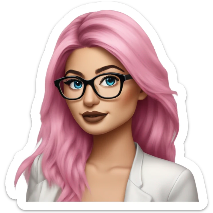 Photo Realistic kylie jenner stylish pink hair BLUE eyes and glasses elegant  sticker