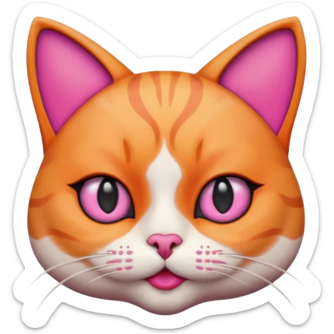 cat with exaggerated makeup portrait, head and shoulders only, heavy colorful eyeshadow, bold lipstick, dramatic blush, funny glamorous expression, cute 3D cartoon, mobile game icon style, clean background, no text, no watermark sticker