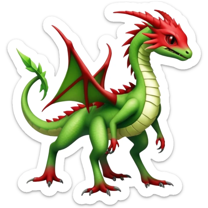 Cool Edgy Green Red ethereal badass punky Fionbri-Vernid-Trico-Flygon-animal-creature full body sticker