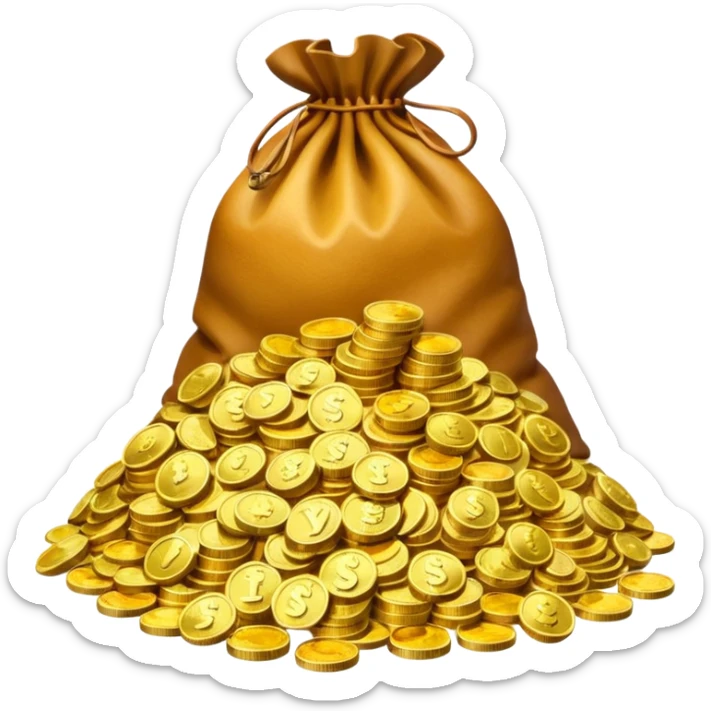 mountain of money with bags of money sticker