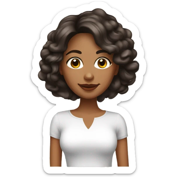 mujer, piel blanca, cabello medio ondulado largo de color cafe, ojos grandes negros y blusa blanca  sticker