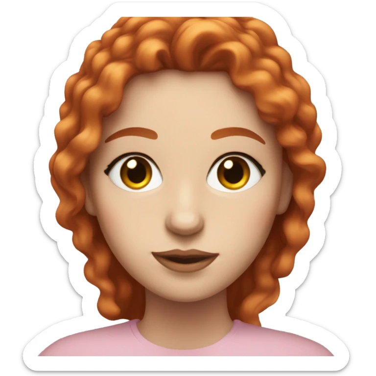 Woman with a white skin that has wavy Long hot red hair and brown eyes with an eyeliner and lashes coding on a pink macbook sticker