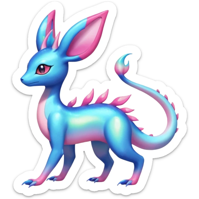 Colorful Shiny Exotic Amaura-Salandit-Aurorus-Sylveon-Fakémon-hybrid-creature (full body)  sticker