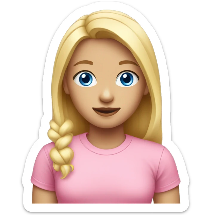 girl with blond hair and blue eyes wearing pink t-shirt sticker