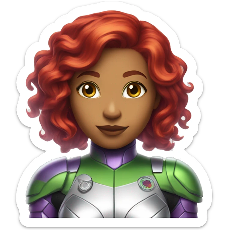 dc comics starfire red hair, green eyes, purple and silver spacesuit with no helmet sticker