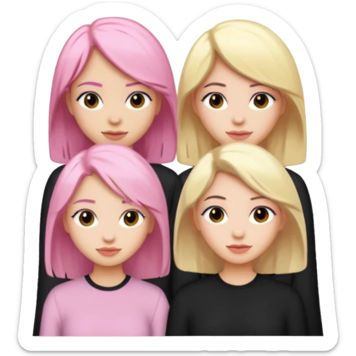 Girlfriend emoji - 5 white girlfriends, 1 with pale pink hair, 2 with black hair, 1 with medium blonde hair  sticker