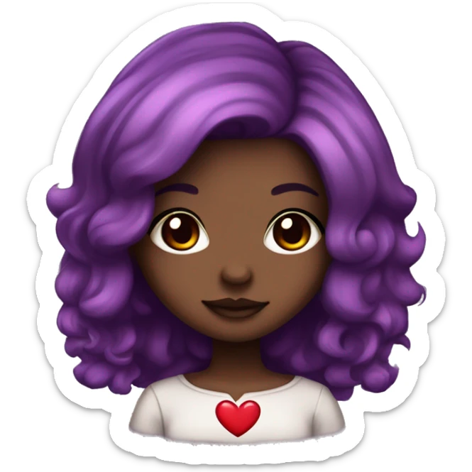 Dark brown skin Chibi girl with purple hair and red heart puplils sticker