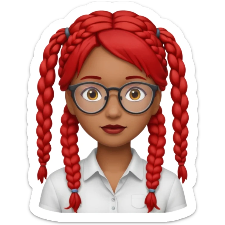 Dark Tan girl with two long red plaits and red rmmed  glasses head neck and shoulder shot only sticker