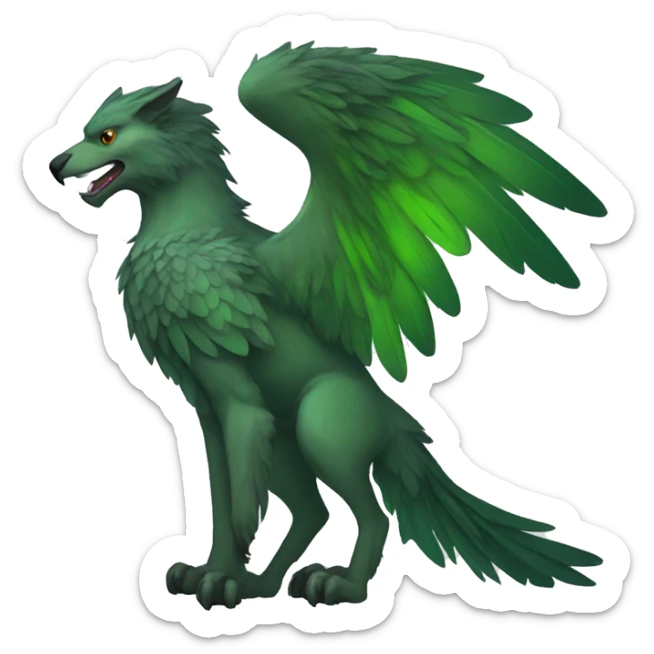 Full-body green gryphon with wolf-body with a beak for its mouth and wings sticker