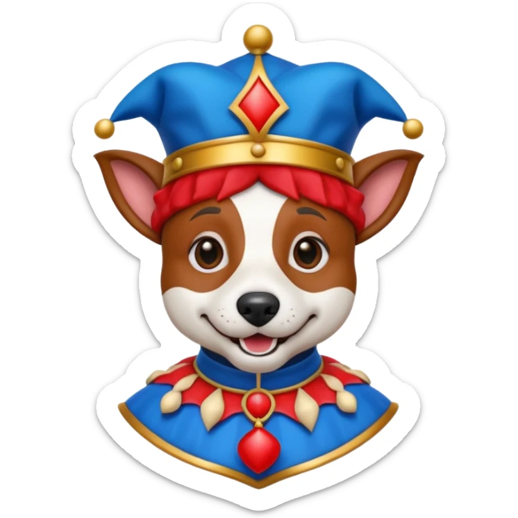 crazy funny colorful jack russel dog jolly joker, medieval, vintage, court jester, mac os icon, blue color sticker