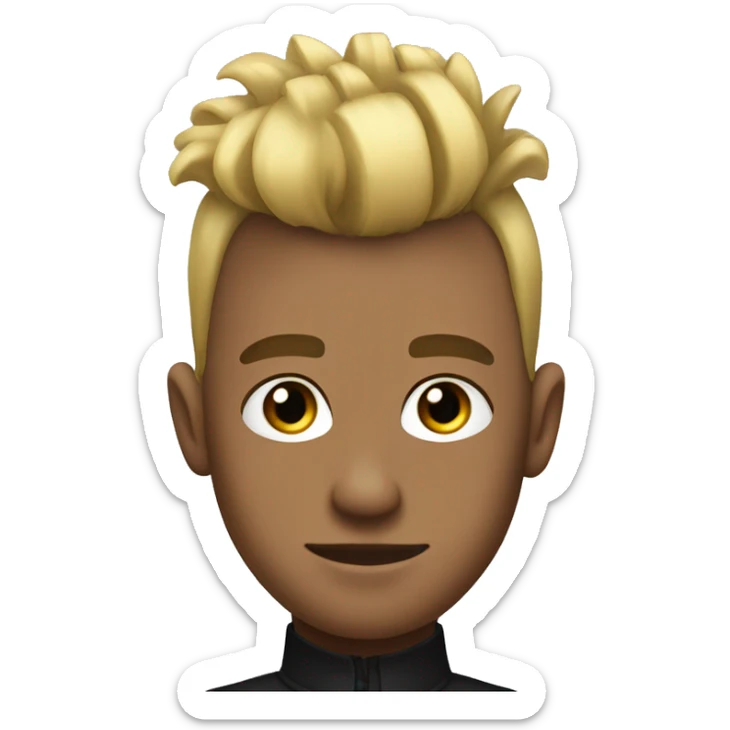 Young man with short blonde hair on the sides, Mohawk style, elegant and colorful dressed in black sticker