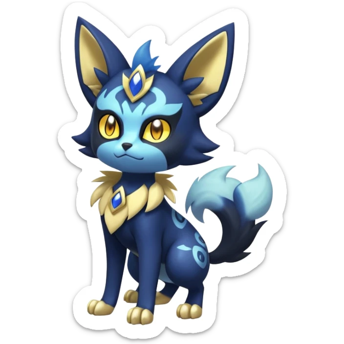 Shiny mExotic Badass Colorful Ethereal Royal Mysterious Gothic Meowstic-Zorua-Litten-Noibat-Pokémon-Fakémon-hybrid-creature (full body) with pattern-markings with golden eyes sticker
