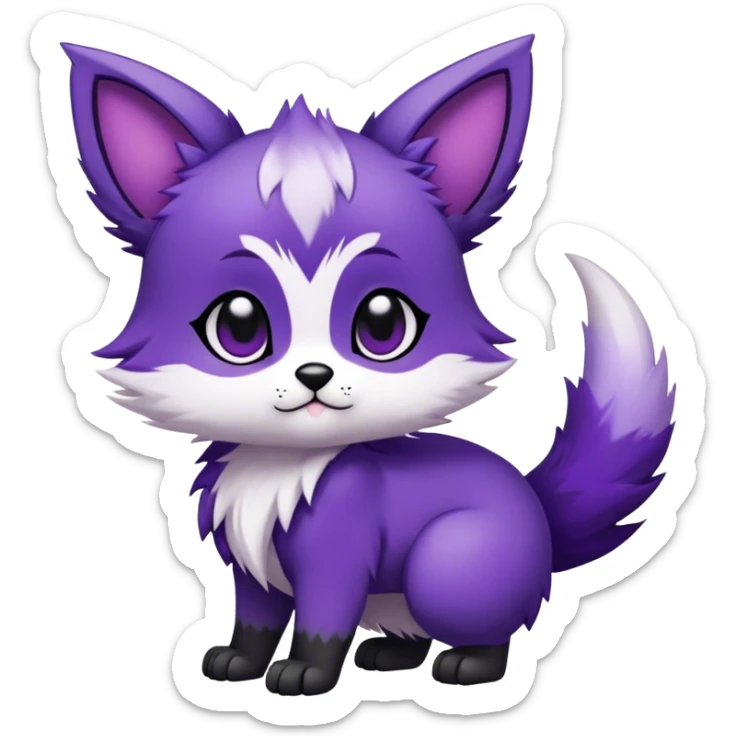  High quality Cute Cool Kawaii edgy Chibi Fur-Sona Purple fur, white belly, white tail-tip, black legs, black ears, -creature-animal-vernid-hybrid Full Body, facial markings sticker