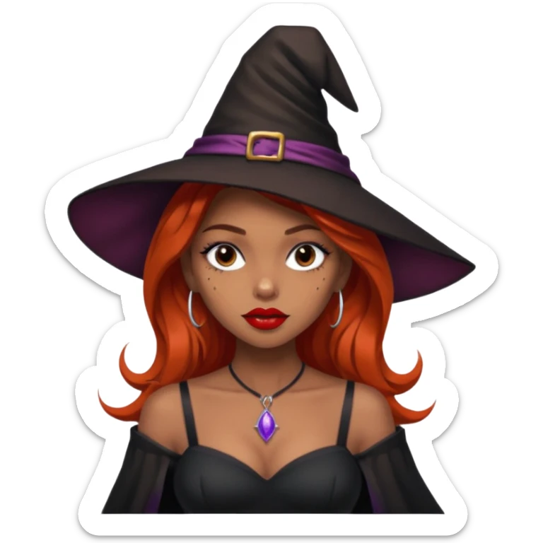 Pretty girl with Light brown skin and freckles dressed as a sexy Witch sticker