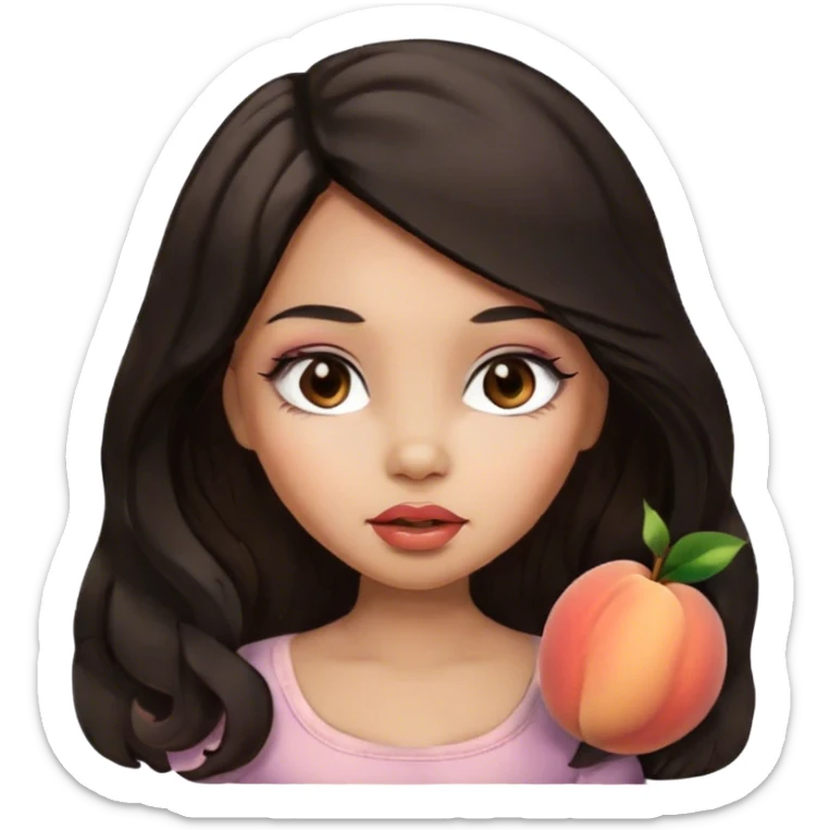 Glamourous baby, light brown skin tone, very beautiful girl, with big plump peach-beige lips, long long lashes, black wavy smooth long hair, straight parting hair, brown eyes sticker