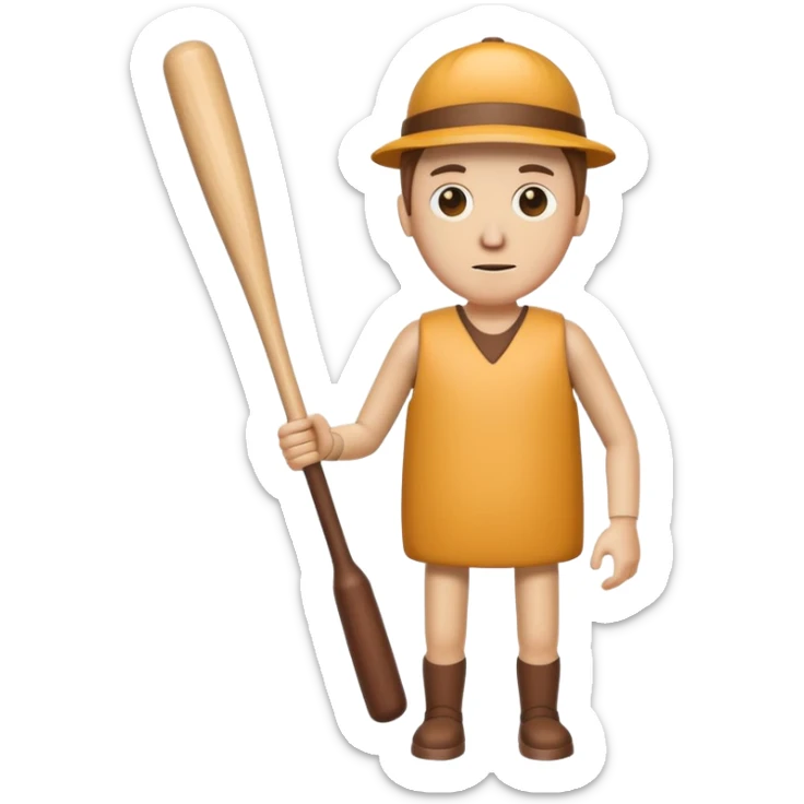 Make a wood tube with a face and wooden legs and arms and a bat sticker