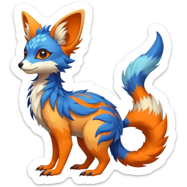 Feral Rare Fantasy colorful vibrant Vernid-Trico-species-Fakemon-creature by LiLaiRa, random markings, tufted tail, tufted ears, full body sticker
