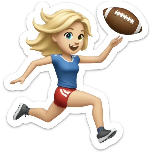 Blonde hair girl catching a football in mid air sticker