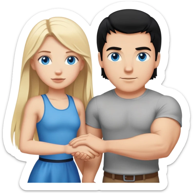 Buff and Tall white man with black hair and white girl with long blonde hair and blue eyes holding hands sticker