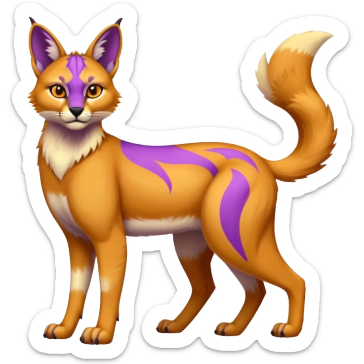 Neon-colored fantasy caracal-Coyote-marsupial-critter-vernid-fursona animal creature full body with intricate markings  sticker