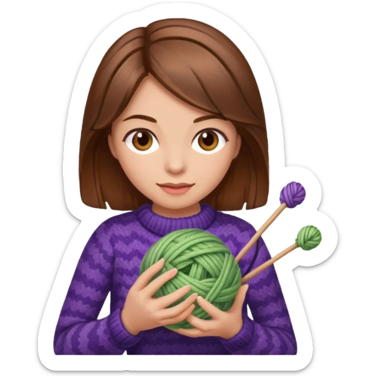  Woman with brown hair and highlights no glasses Knitting emoji sticker