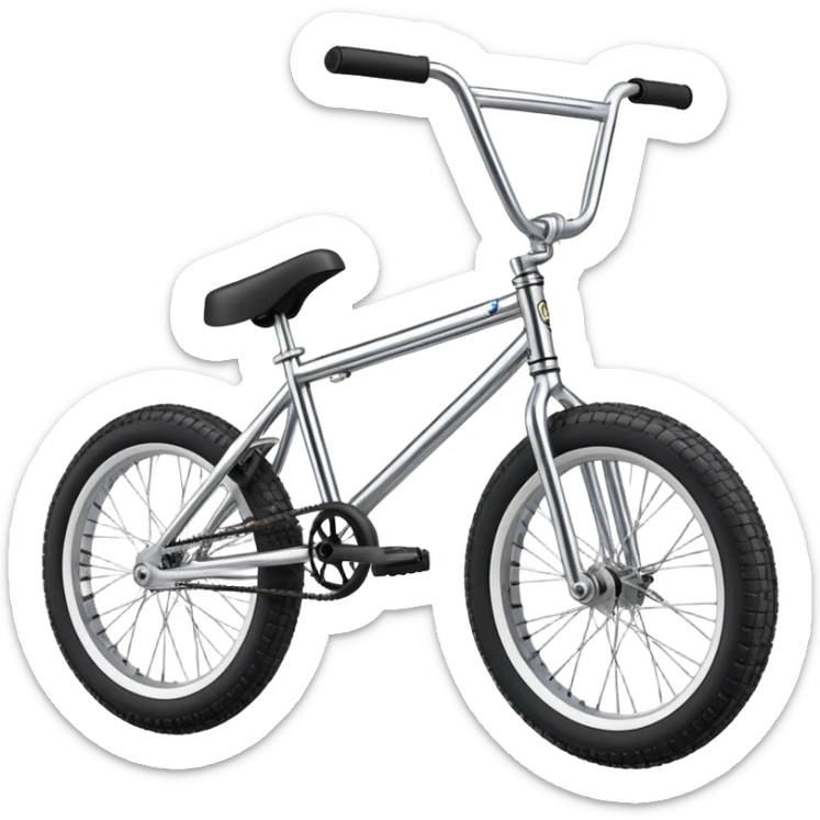 Classic BMX trick bike with detailed features, metallic frame, knobby tires, high handlebars, standard BMX proportions sticker