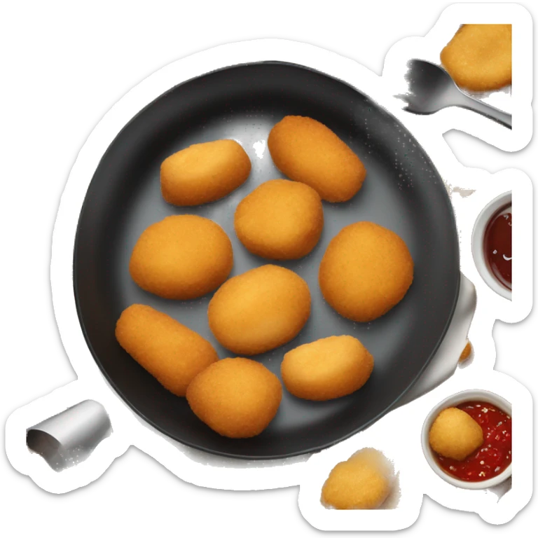 an dish with multiple bittergarnituur on it like bitterballen, frikandellen, chicken nuggets, bami schijf, kroketen sticker