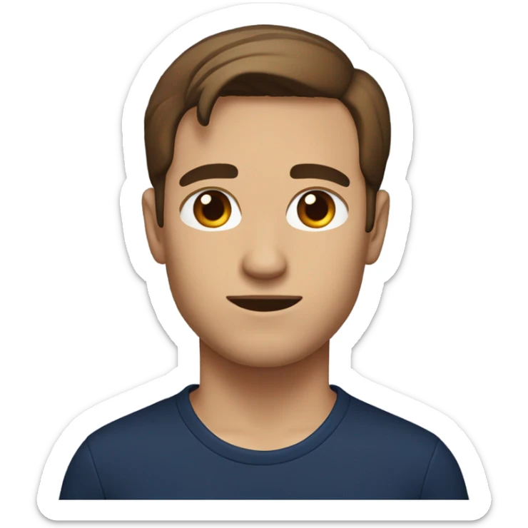 Guy with a navy blue shirt, brown straight hair down his forehead and brown eyes sticker