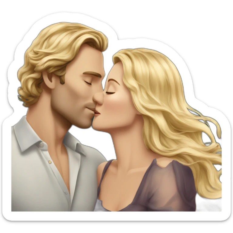 Tom Hiddelston kissing blond woman with very very long wavy hair sticker
