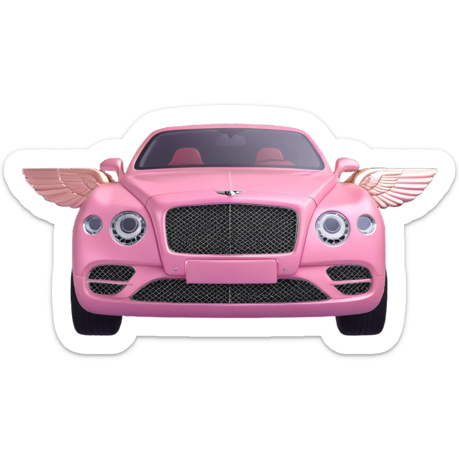 3D logo of a Bentley, pink color, realistic, metallic finish, luxury car brand emblem, no text sticker