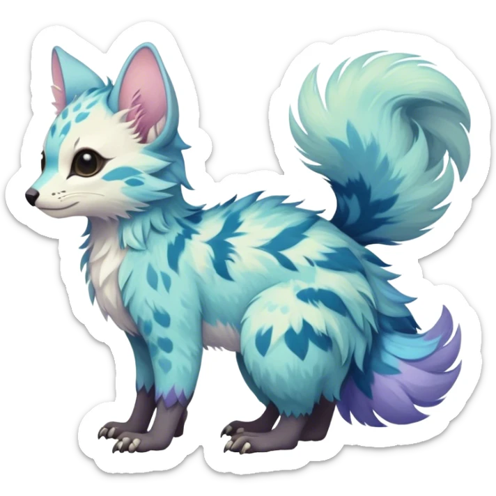 Feral Rare Fantasy pastel tropical Vernid-Trico-species by LiLaiRa, random markings, tufted tail, tufted ears, full body sticker