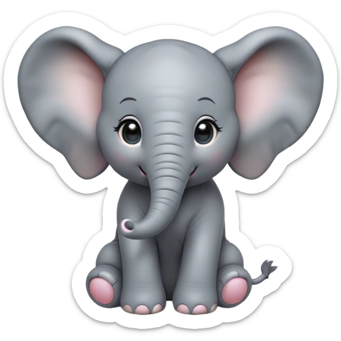 Cinematic Cute Baby Elephant Portrait Emoji, Head tilted playfully and inquisitively, featuring a velvety gray hide with oversized floppy ears and round, sparkling eyes filled with wonder, Simplified yet irresistibly adorable features, highly detailed, glowing with a warm, friendly glow, high shine, affectionate and spirited, stylized with a touch of playful charm, bright and endearing, soft glowing outline, capturing the essence of a mischievous yet loving baby elephant, so playful it feels like it could trundle out of the screen into your arms! sticker