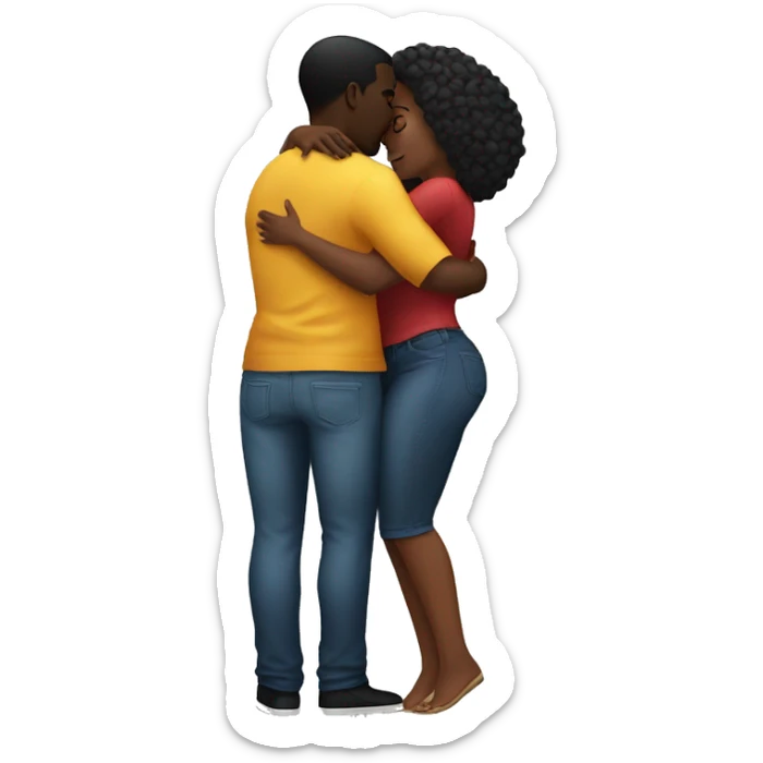 black couple hugging. The black woman with a big bum sticker