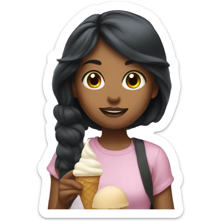 girl with black hair in an ice cream truck sticker