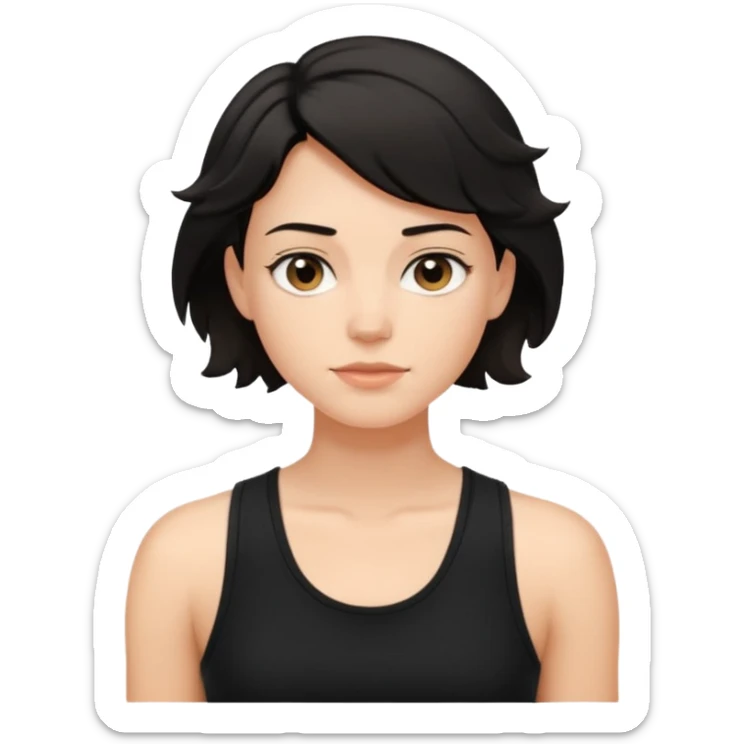 a white woman with short tomboy wavy black hair wearing men's black tank top sticker