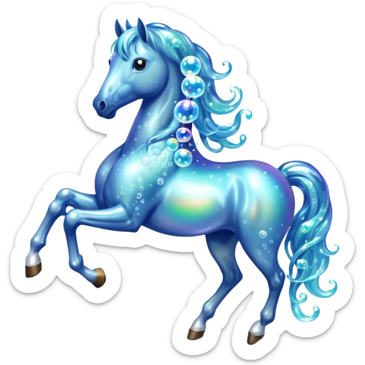 A magical horse made entirely of transparent bubbles and water, with a flowing mane of small bubbles

 sticker