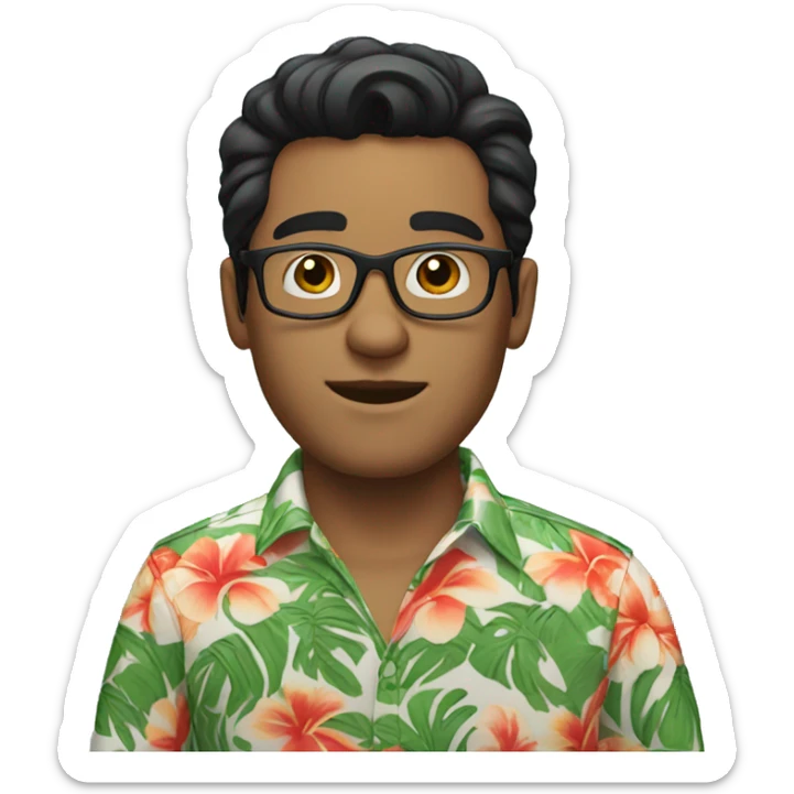White man with black hair wearing hawaiian shirt, wearing eyeglasses  sticker