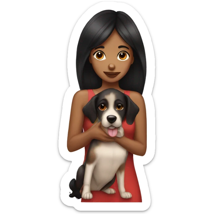 Brown girl black hair kissing dog on nose  sticker